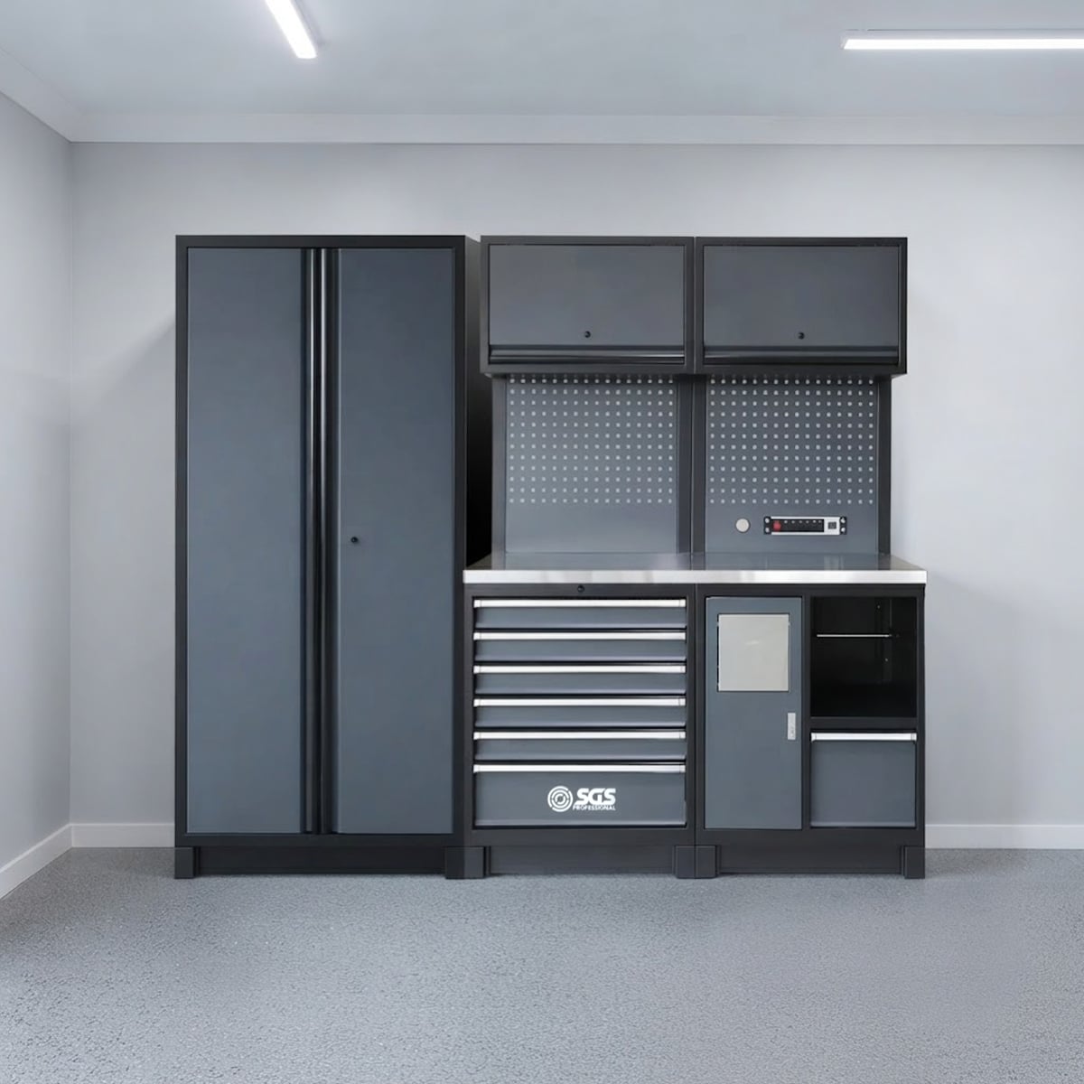 SGS Pro Heavy Duty Garage Storage System | Powerstrip | Bin Unit | Tall Double Cabinet